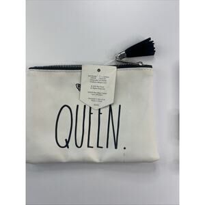 Rae Dunn QUEEN Zippered Pouch Cosmetic Make up Bag 7.5x5.5 in